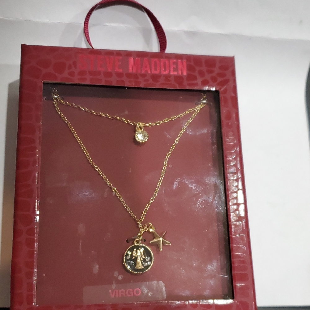 Steve Madden layered cz solitaire gem Virgo star charm pendant necklace new